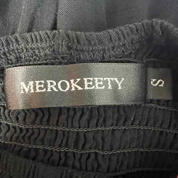 Merokeety Black Smocked Tiered Maxi Dress Womens Size Small PartyCasual Stretch - Picture 2 of 14